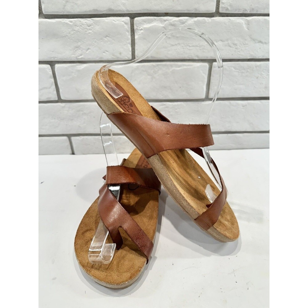 Yokono Brown Leather Vaquetilla‎ Nuez Slip-On Sandal Shoes Women's US 9.5